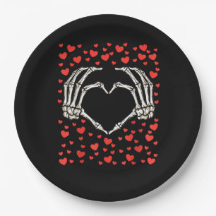 Skeleton Hand Red Heart Birthday Valentines Day Paper Plates