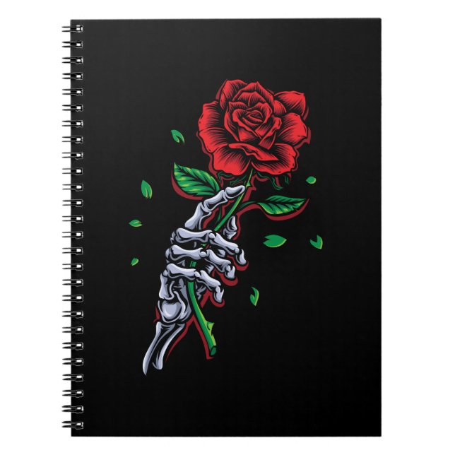 Skeleton Hand Red Rose Flower Notebook (Front)