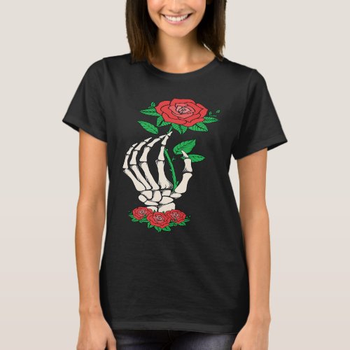 Skeleton Hand Red Rose Flower  Valentines Day  Lo T_Shirt