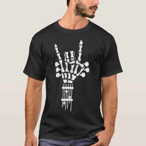 Skeleton Hand Rock Guitar Punk Bass T_Shirt