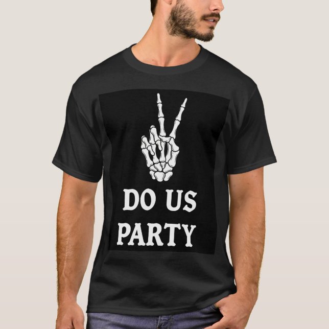 Skeleton Hand Rock Party Sign Style T-Shirt (Front)