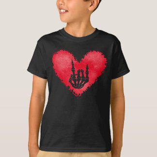 Skeleton Hand Rock Signs Of Horns Heart Valentines T-Shirt
