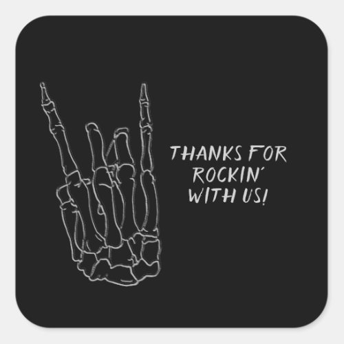 Skeleton Hand Rock Star Black Birthday Party Square Sticker