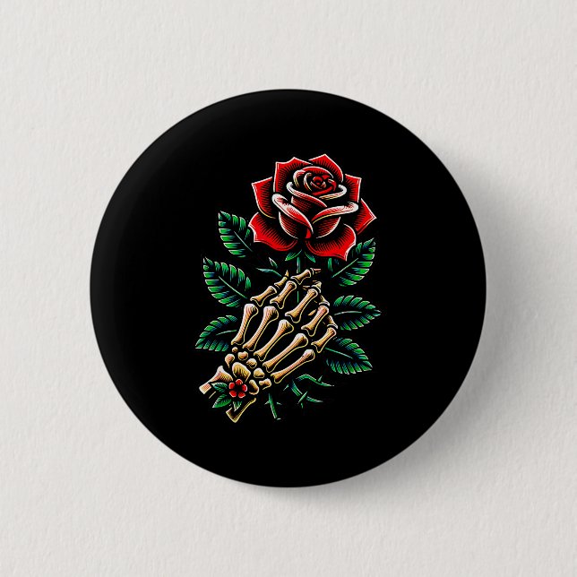 Skeleton Hand Rose Graphic  Button (Front)