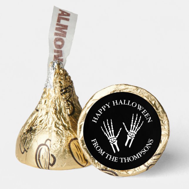 Skeleton Hand Silhouettes On Black Happy Halloween Hershey®'s Kisses® (Front)