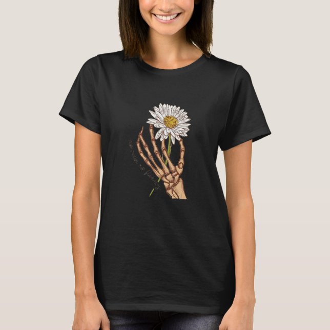 Skeleton Hand with Daisy Flower T-Shirt (Front)