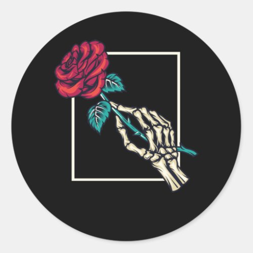 Skeleton Hand with Death Rose Romantic Floral Classic Round Sticker