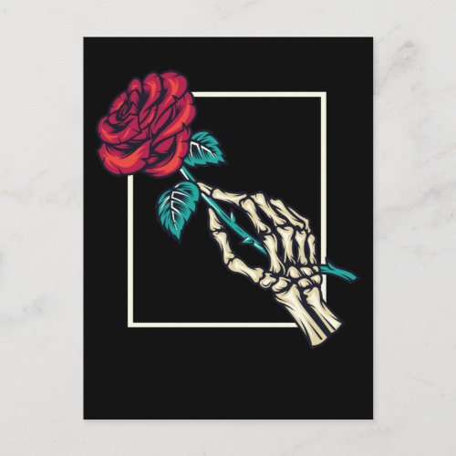 Skeleton Hand with Death Rose Romantic Floral Postcard