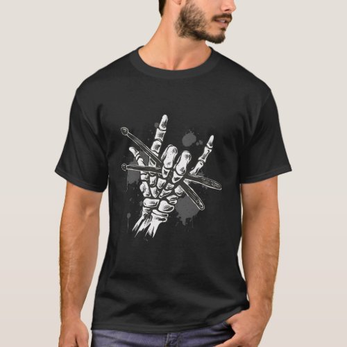 Skeleton Hand With Drumsticks Drummer T_Shirt