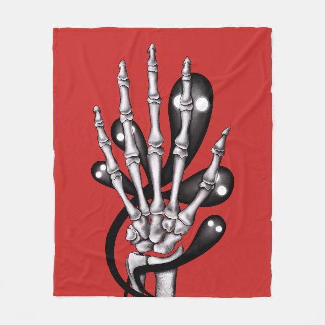 Skeleton Hand With Ghosts Fleece Blanket (Front)