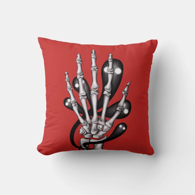 Skeleton Hand With Ghosts Throw Pillow (Front)