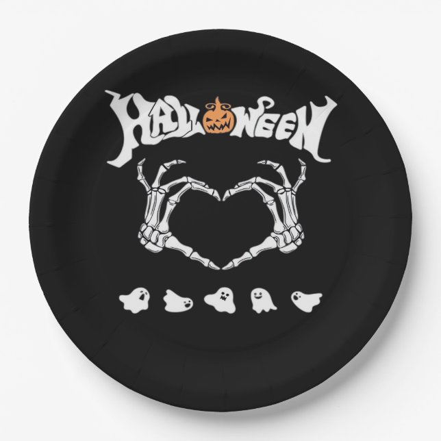 Skeleton Hand With , Halloween Design Paper Plates (Front)