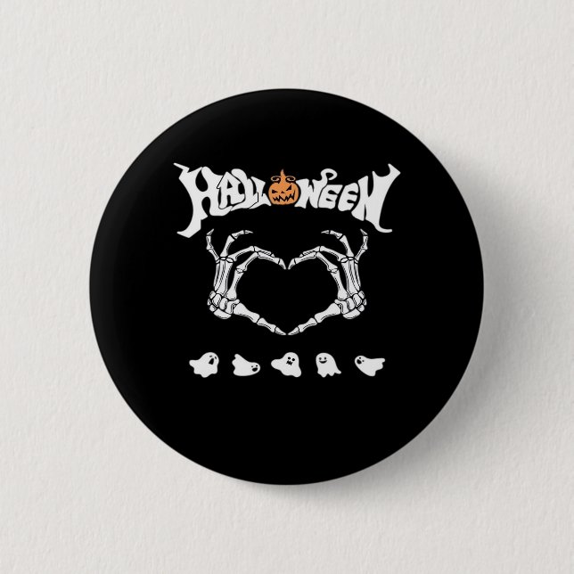 Skeleton Hand With Halloween Theme Dark Seasonal Button (Front)