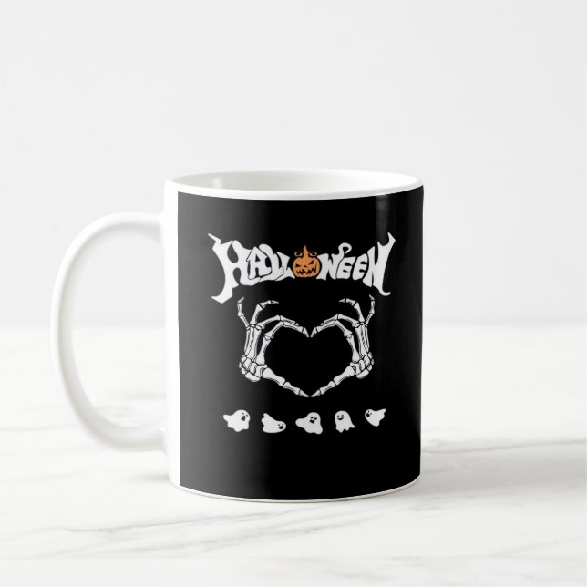 Skeleton Hand With Halloween Theme Dark Seasonal Coffee Mug (Left)