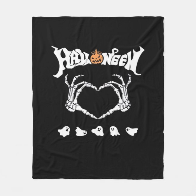 Skeleton Hand With Halloween Theme Dark Seasonal Fleece Blanket (Front)