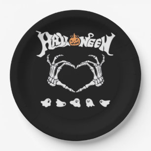 Skeleton Hand With Halloween Theme Dark Seasonal Paper Plates