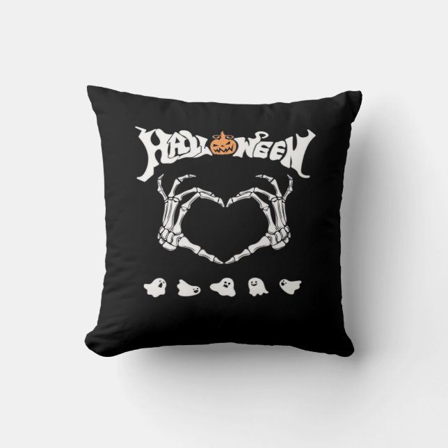 Skeleton Hand With Halloween Theme Dark Seasonal Throw Pillow (Front)