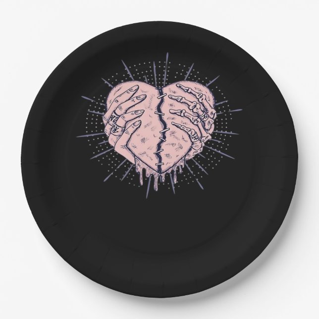 Skeleton Hand With Heart Classic Paper Plates (Front)
