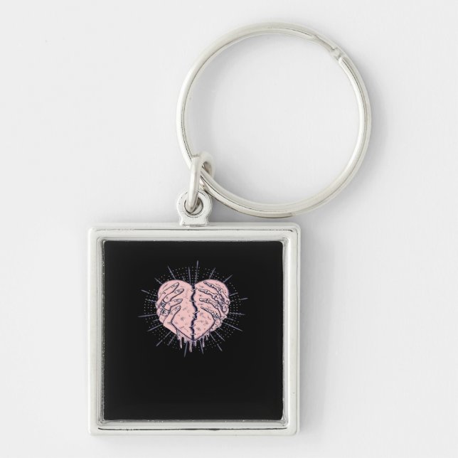 Skeleton Hand With Heart Gentle Expression Keychain (Front)