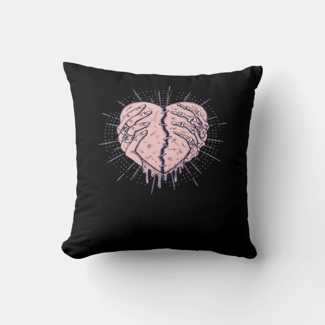 Skeleton Hand With Heart Gentle Expression Throw Pillow (Front)