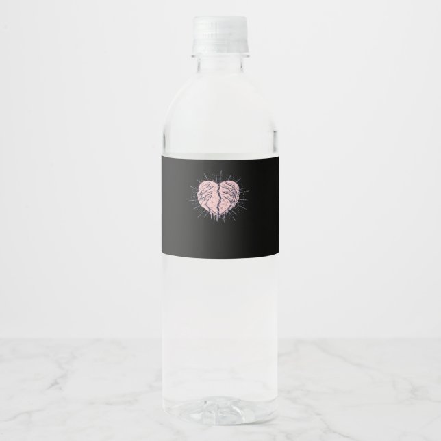 Skeleton Hand With Heart Gentle Expression Water Bottle Label (Front)