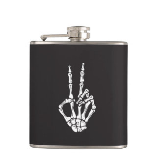 Skeleton Hand with Peace sign on a  Flask