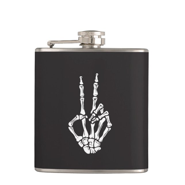 Skeleton Hand with Peace sign on a  Flask (Front)