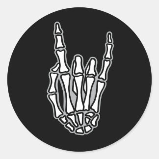 Skeleton hand with rock and roll sign classic round sticker