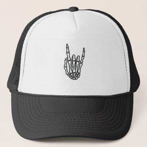 Skeleton hand with rock and roll sign trucker hat