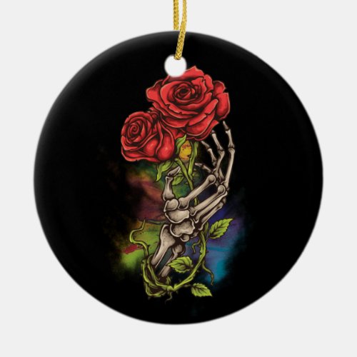 Skeleton Hand With Rose Flower tattoo Artwork Ceramic Ornament