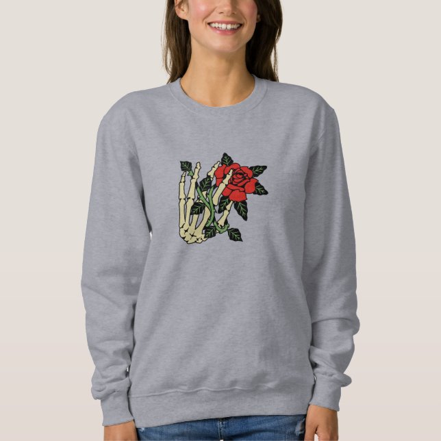 Skeleton Hand with Rose Sweatshirt – Customizable  (Front)