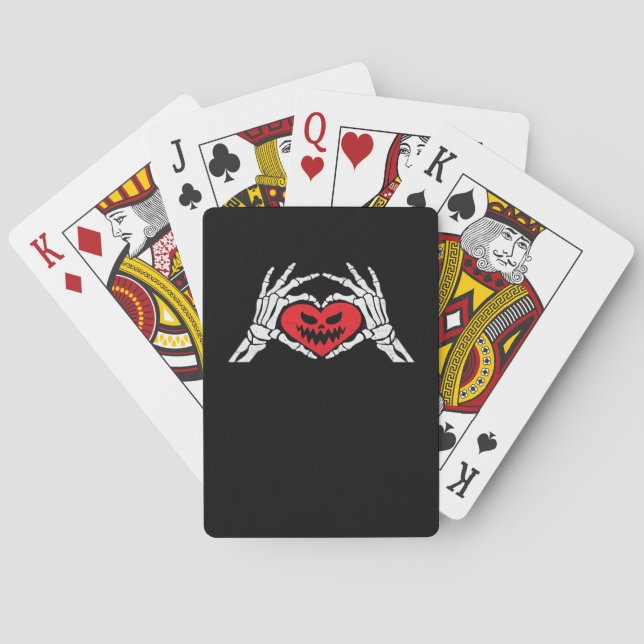 Skeleton Hands A Heart Spooky Halloween Poker Cards (Back)