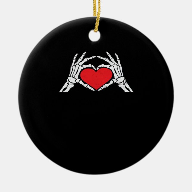 Skeleton Hands A Red Heart Classic Ceramic Ornament (Front)