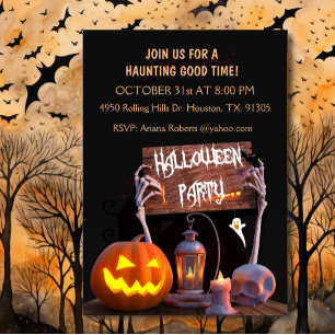 Skeleton Hands Black Halloween Party Invitation