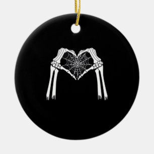 Skeleton Hands Cobweb Heart White Retro Classic Ceramic Ornament