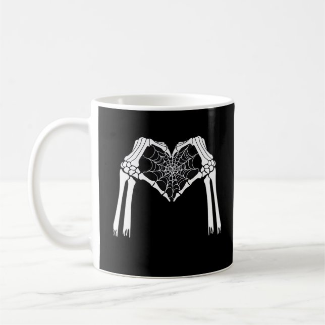 Skeleton Hands Cobweb Heart White Retro Classic Coffee Mug (Left)
