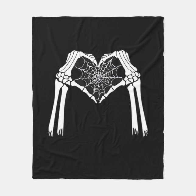 Skeleton Hands Cobweb Heart White Retro Classic Fleece Blanket (Front)