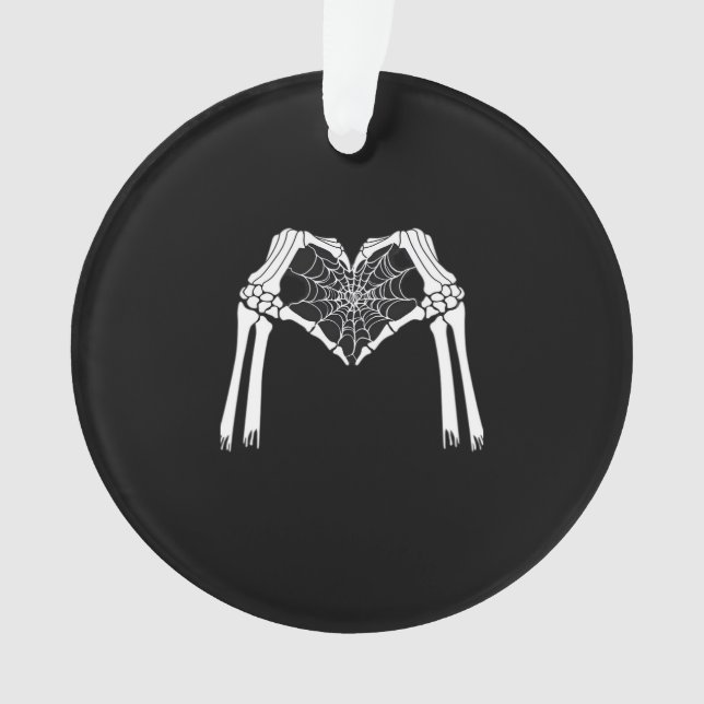 Skeleton Hands Cobweb Heart White Retro Classic Ornament (Front)