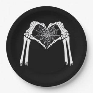 Skeleton Hands Cobweb Heart White Retro Classic Paper Plates