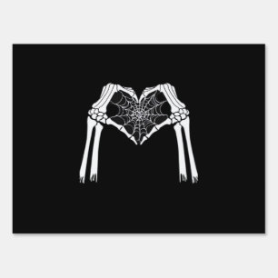 Skeleton Hands Cobweb Heart White Retro Classic Sign