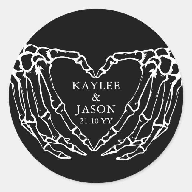 Skeleton Hands Fall Couples Shower till death Classic Round Sticker (Front)