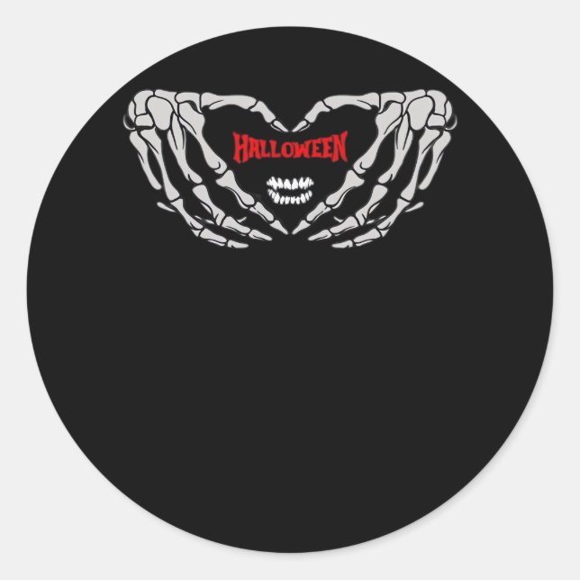 Skeleton Hands Folded In A Heart Funny Halloween Classic Round Sticker (Front)
