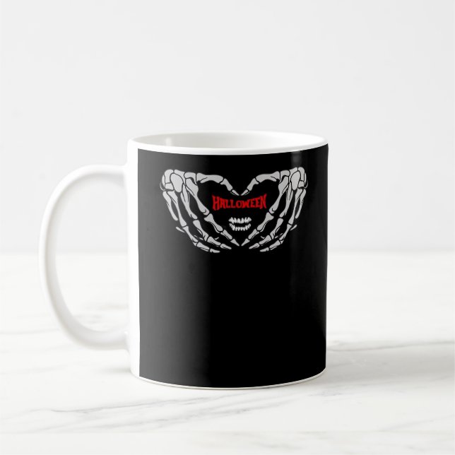 Skeleton Hands Folded In A Heart Funny Halloween Coffee Mug (Left)