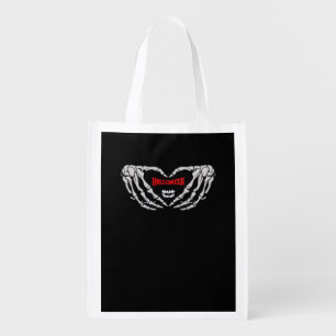Skeleton Hands Folded In A Heart Funny Halloween Grocery Bag