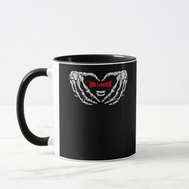 Skeleton Hands Folded In A Heart. Funny Halloween  Mug (Left)