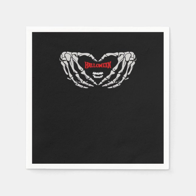 Skeleton Hands Folded In A Heart Funny Halloween Napkins (Front)