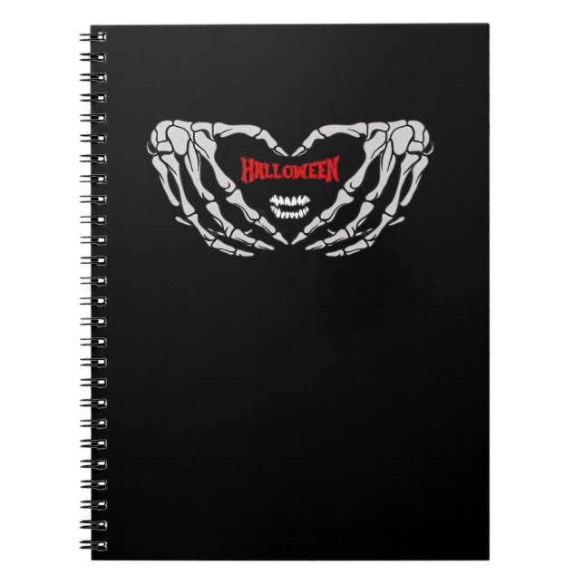 Skeleton Hands Folded In A Heart Funny Halloween Notebook (Front)