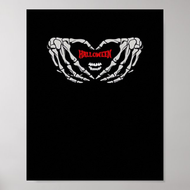 Skeleton Hands Folded In A Heart Funny Halloween Poster (Front)