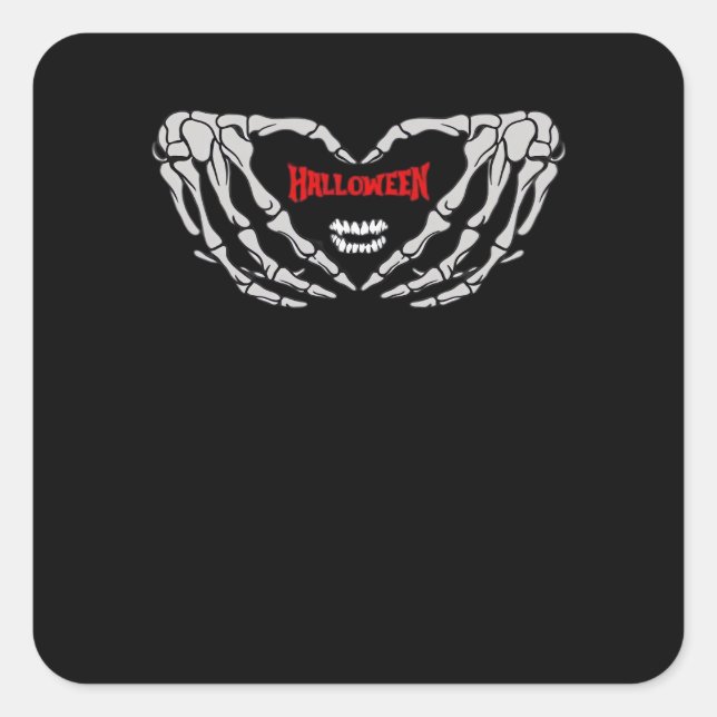 Skeleton Hands Folded In A Heart Funny Halloween Square Sticker (Front)