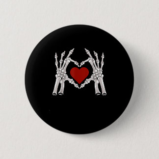 Skeleton Hands Form A Heart With Red Heart Bright  Button